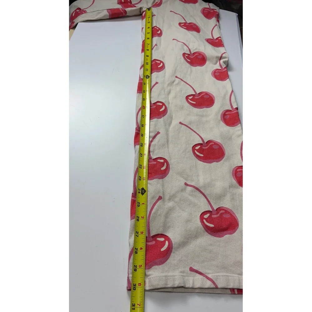 Women's Cream Red Cherry Fruitcore Wide Leg Pants Size S Kidcore Statement